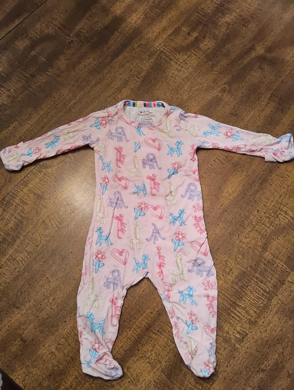 Pink Glow In The Dark Baby One-Piece Footed Pajamas with Balloon Animal Print